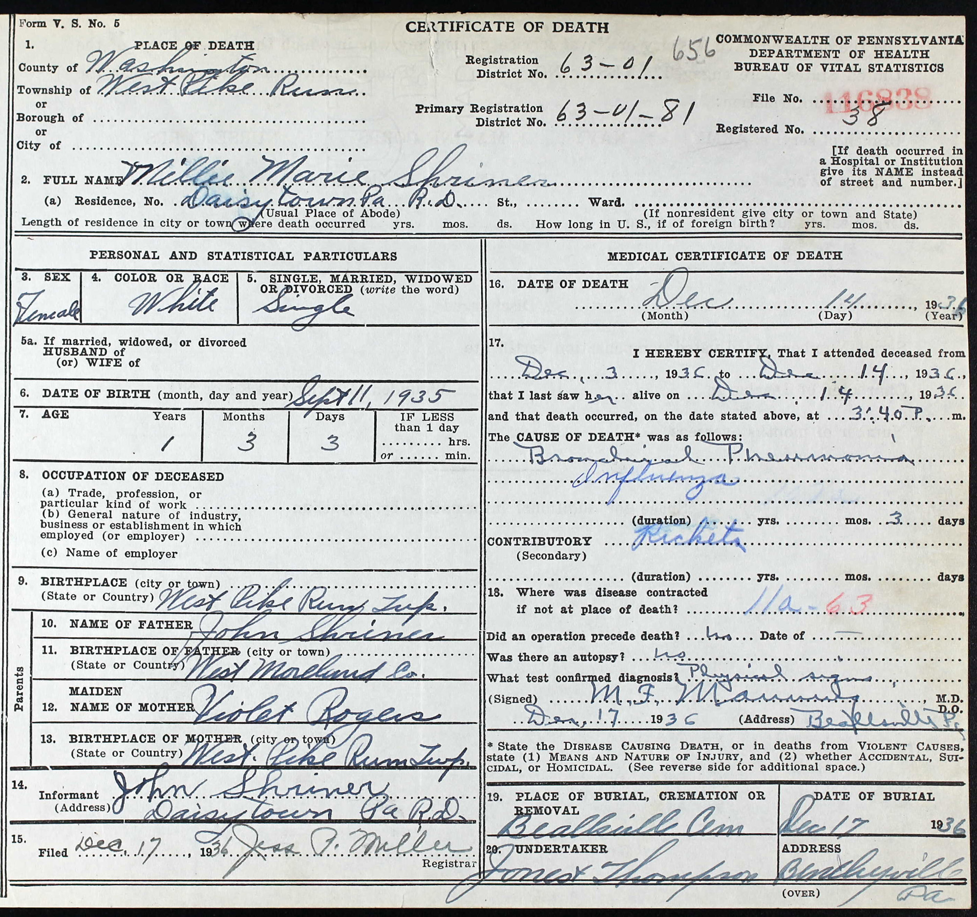 Millie Marie Shriner